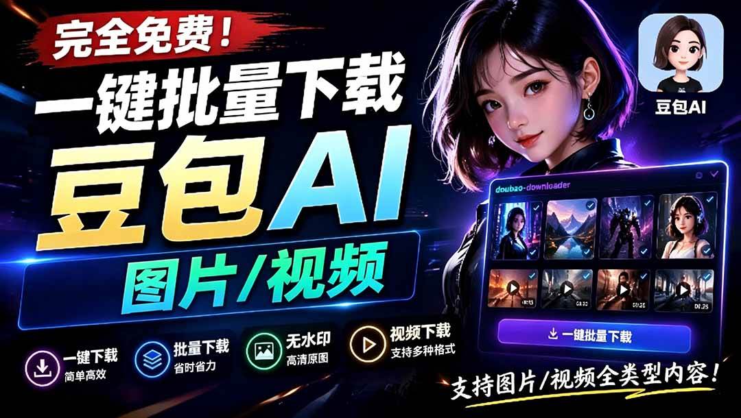 Github最新发布，一键批量下载AI无水印图片/视频，简单易用，自动解析提示词-侠客资源
