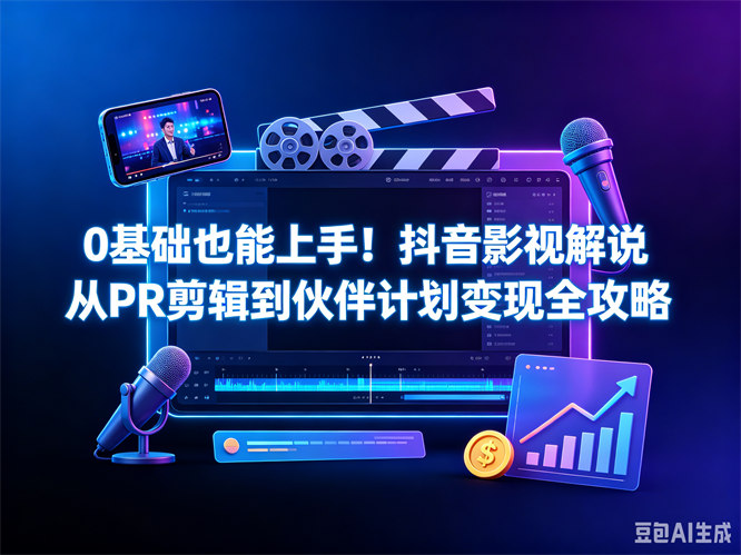 0基础也能上手！抖音影视解说从PR剪辑到伙伴计划变现全攻略-侠客资源