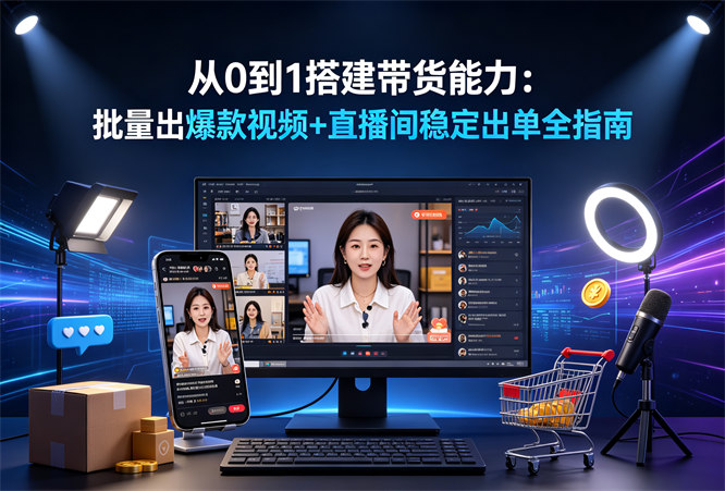 从0到1搭建带货能力：批量出爆款视频+直播间稳定出单全指南-侠客资源