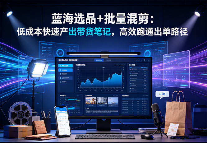 蓝海选品+批量混剪：低成本快速产出带货笔记，高效跑通出单路径-侠客资源