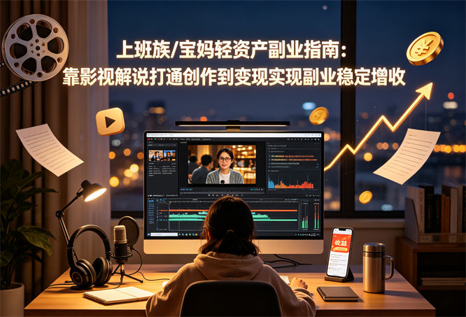 上班族/宝妈轻资产副业指南：靠影视解说打通创作到变现实现副业稳定增收-侠客资源