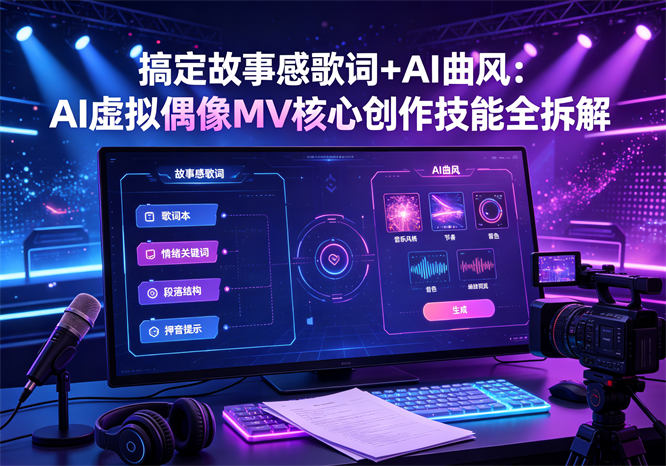 搞定故事感歌词+AI曲风：AI虚拟偶像MV核心创作技能全拆解-侠客资源