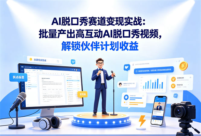 AI脱口秀赛道变现实战：批量产出高互动AI脱口秀视频，解锁伙伴计划收益-侠客资源