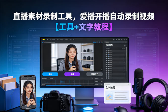 直播素材录制工具，爱播开播自动录制视频【工具+文字教程】-侠客资源
