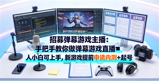 招募弹幕游戏主播:手把手教你做弹幕游戏直播,素人小白可上手,新游戏提前申请内测+起号资料+运营一对一答疑-32互游