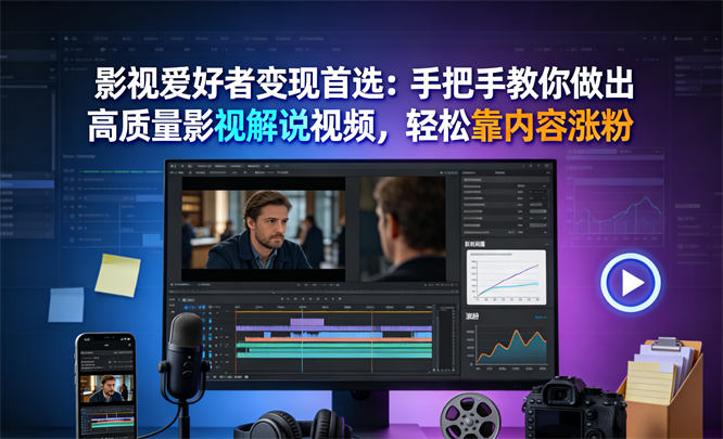 影视爱好者变现首选：手把手教你做出高质量影视解说视频，轻松靠内容涨粉-侠客资源