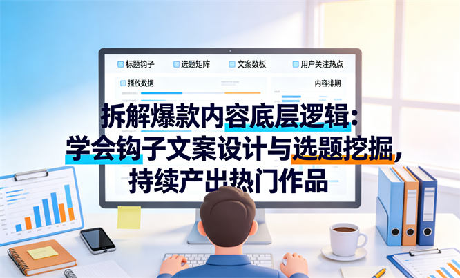 拆解爆款内容底层逻辑：学会钩子文案设计与选题挖掘，持续产出热门作品-侠客资源